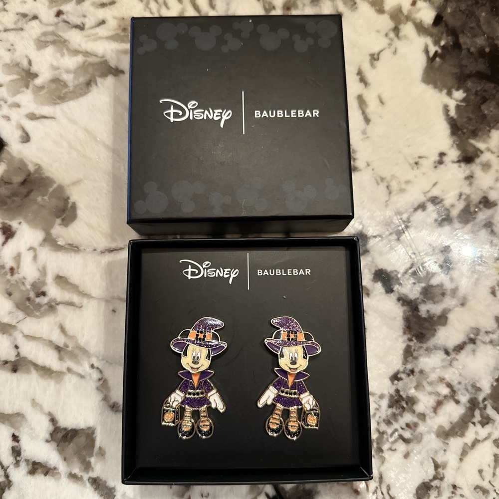 Baublebar Disney Halloween Minnie Mouse Witch Glitter Dangle Earrings New in Box